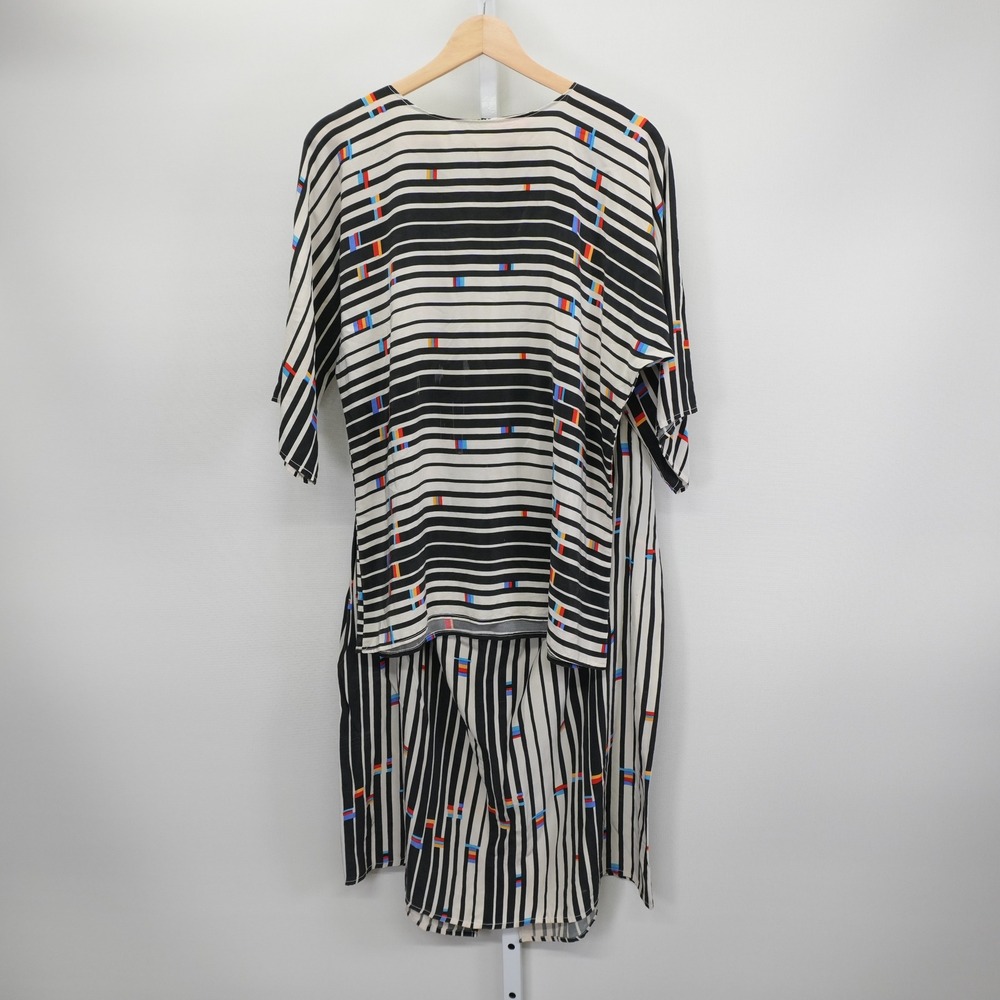 Vintage Hong Mei Gui Striped Skirt Set Black White Multi Color Geometric 2pc
